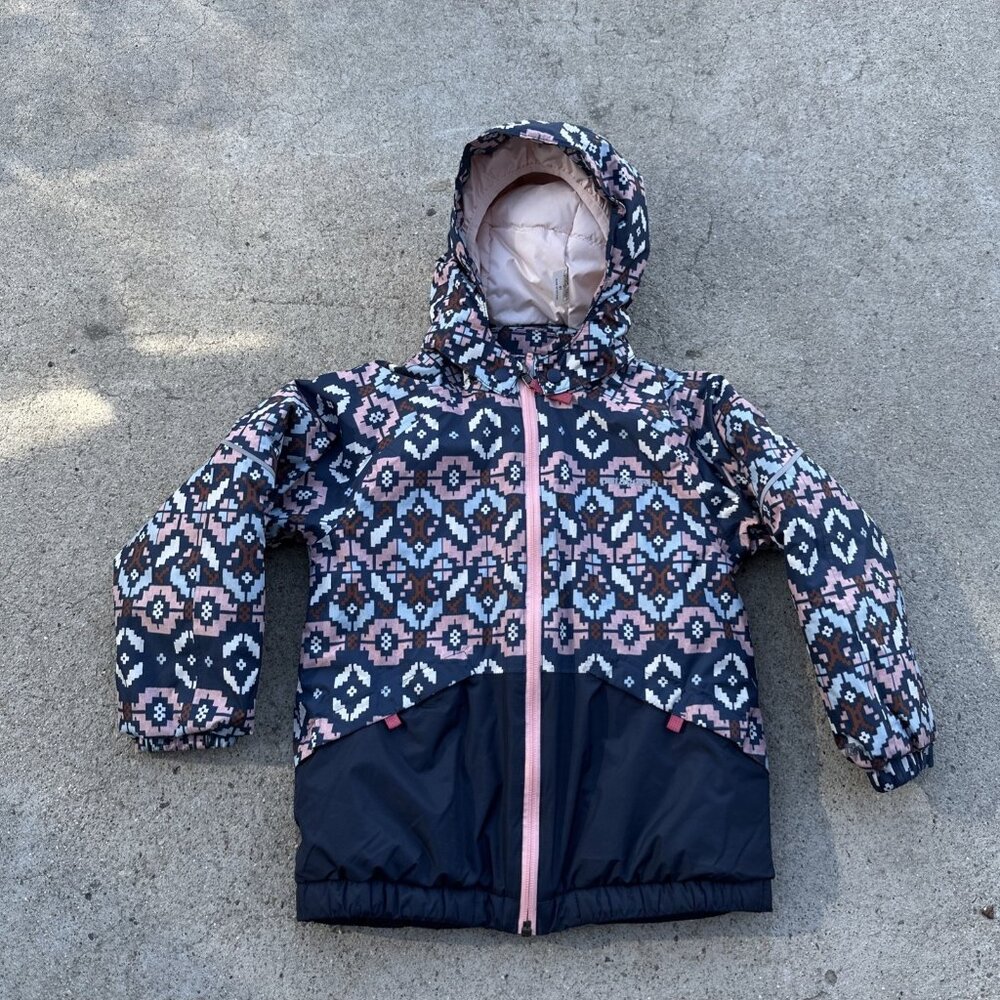 Patagonia Kids Snow Pile H2 no Jacket Size 5T Pink Blue Geometric Pattern
